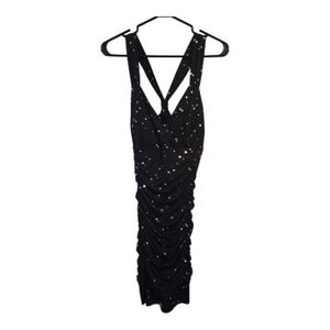 Vintage Jolie for Sears Black Bodycon Dress ✨ Silver Sparkle Strappy Mini